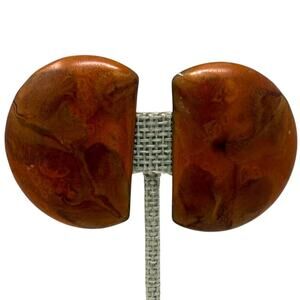 Vintage 80s Orange Marbled Enamel Clip On Earrings Oversized Mod